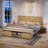 Natural Rattan Bed Frame With Sliding Barn Door Storage Cabinets And LED Light Headboard-951689188