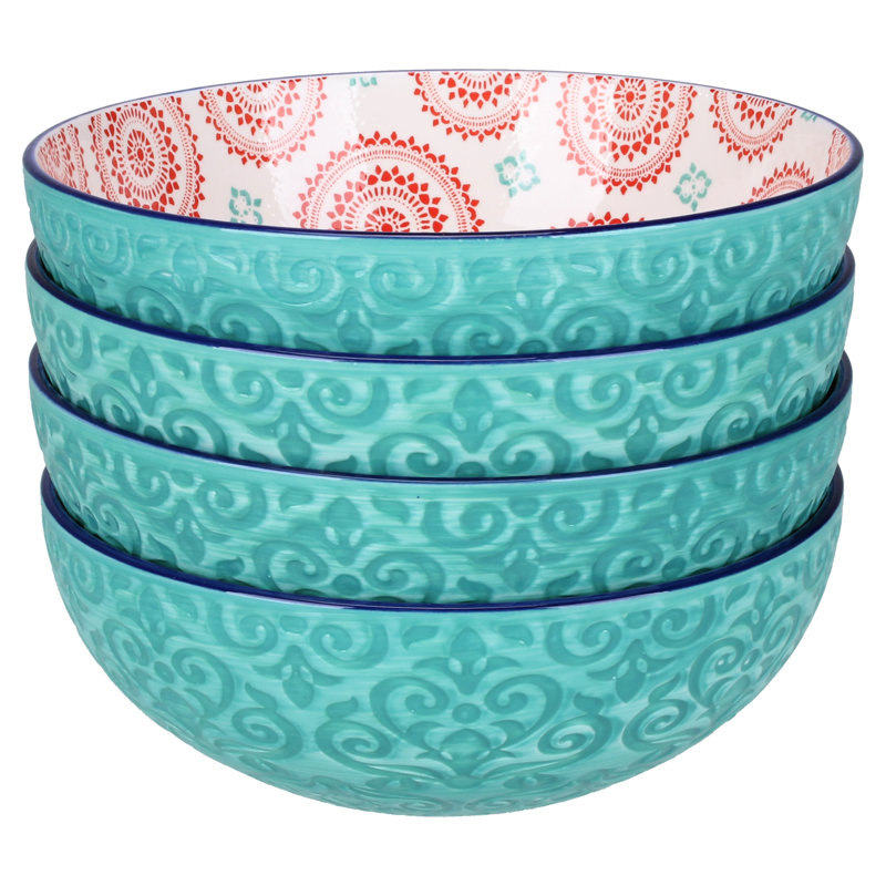 Turquoise Ceramic Soup and Dessert Bowls Set of 4