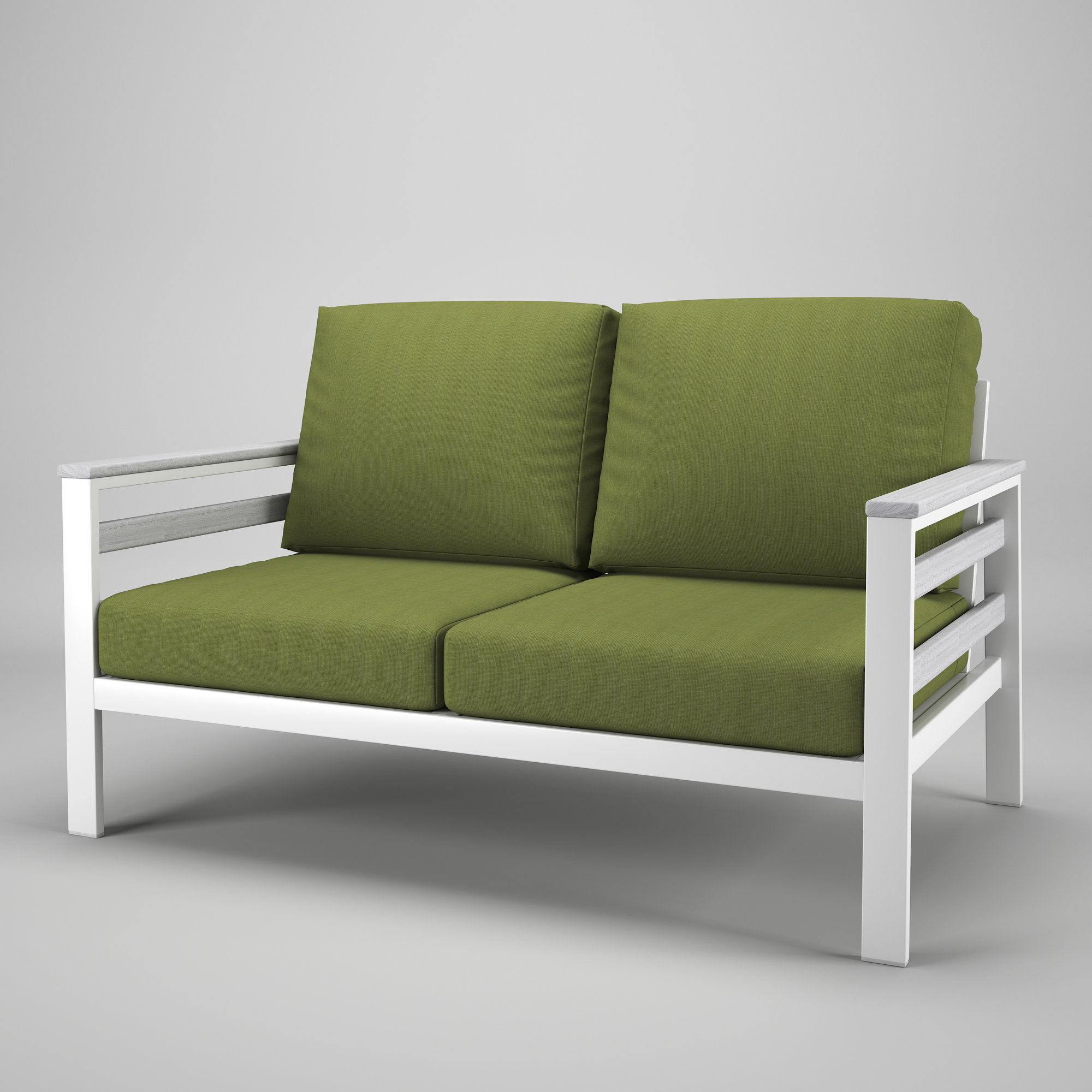 Townsend Metal Outdoor Loveseat With Sunbrella Cushion, Spectrum Cilantro