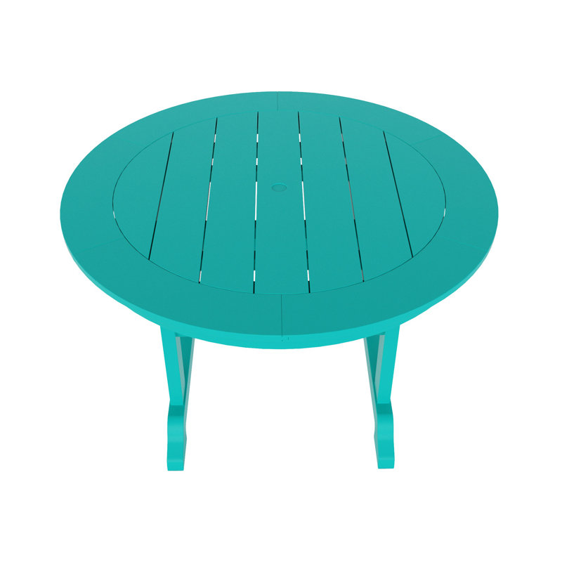 Laguna 47" W Round Plastic Outdoor Dining Table with Umbrella Hole, Turquoise