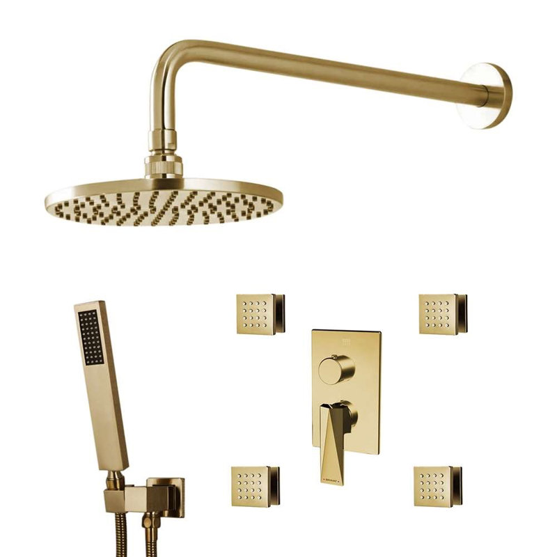 Bravat 3 Way Concealed Shower Mixer Set with Wall Mount Thermostatic Valve System, Brushed Gold