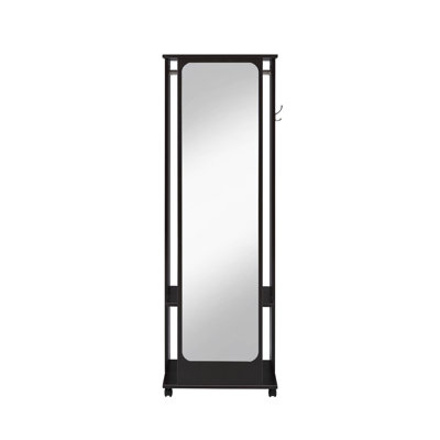 Stylish Hall Tree With Open Compartments, Hanging Rod, And Full-Length Mirror, A Practical And Elegant Addition To Your Home.