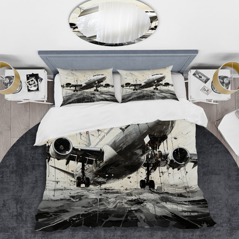 Ensemble de housse de couette en microfibre / polyester Abstracted Plane, Housse de couette pour grand lit et 2 taies décor