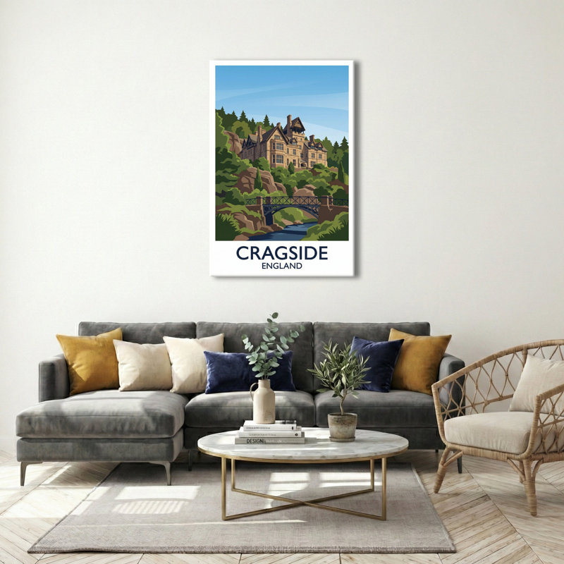 Cragside, England - Romantic Travel Poster Of Northumberland's Woodland Country House. Giclee Print On Wrapped Canvas. Wall Art, Home Decor - Castles & Palaces, England - Wrapped Canvas Print