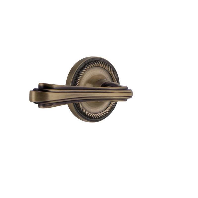 Rosette en corde (lit et bain) avec levier fleur, Laiton antique, Droite, 2-3/8 po