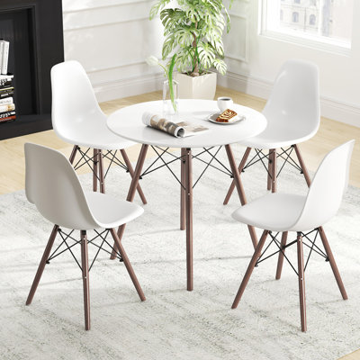 Dining Table Set Modern 5 Pcs For 4 Round Dining Room Table Set With Solid Wood Leg by George Oliver