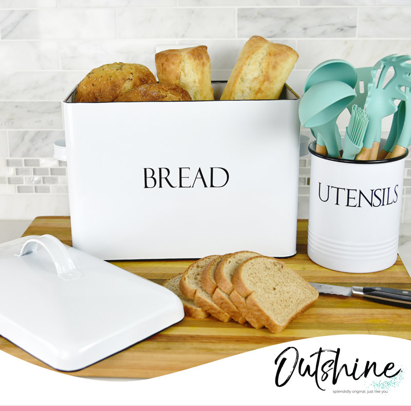 White Metal Vintage Farmhouse Bread Box with Lid