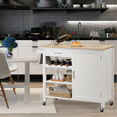 Kitchen Island with Pine Solid Wood Top