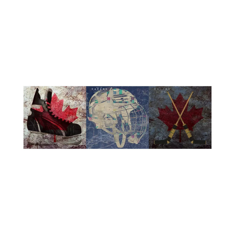 Hockey Ice Skates, Mask, Sticks by Unknown Artist - Wrapped Canvas Print, 30.48 cm H x 91.44 cm W x 1.91 cm D