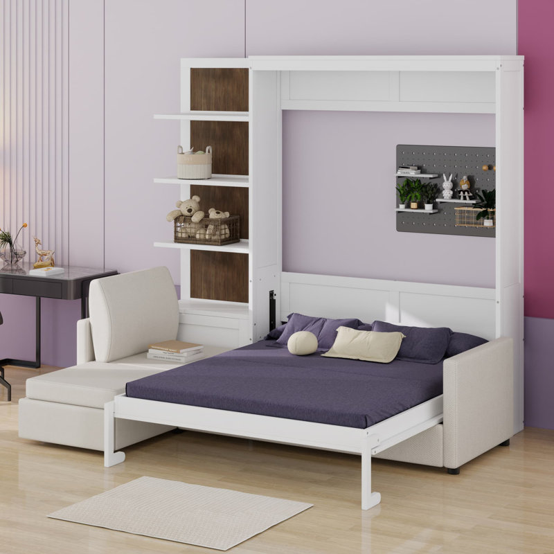 Lit escamotable mural avec canapé et tablettes Murphy, Blanc
