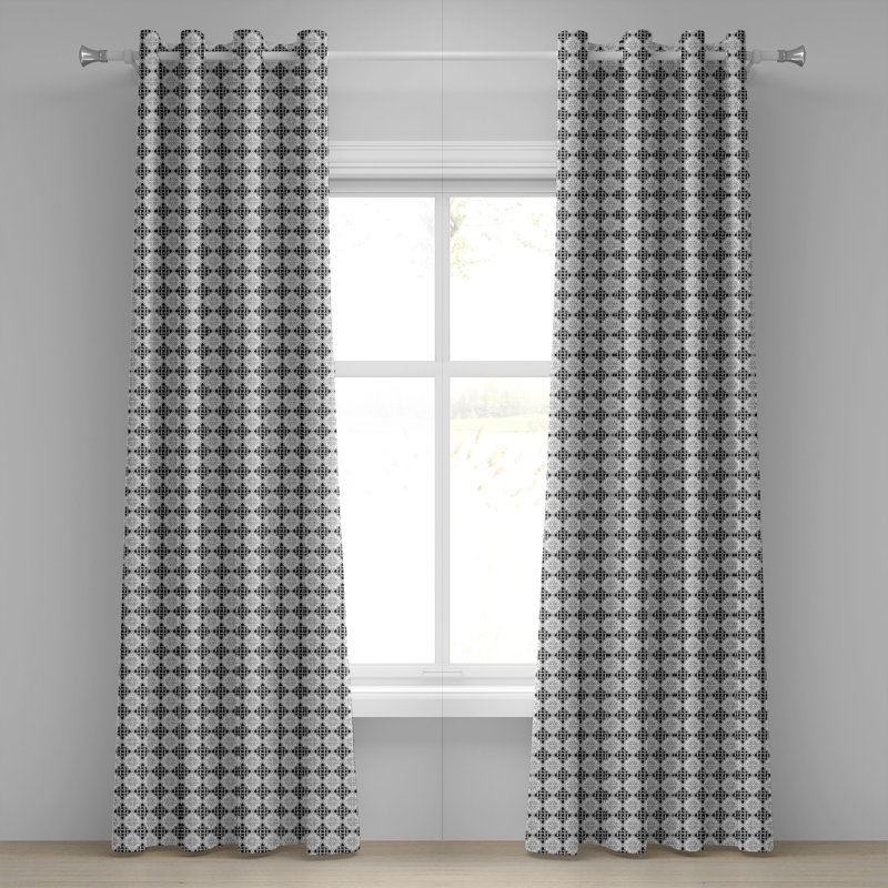 Rideau décoratif à œillets 2 panneaux East Urban Home, gris et blanc, L 50 po x L 108 po