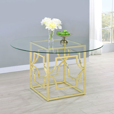 Alecto Round Glass Top Metal Base Dining Table