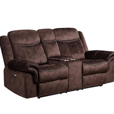 Console inclinable café avec interrupteur d'alimentation et accoudoirs coussinés, centre avec porte-gobelet, coutures de baseball, tissu, 78,85 po Profondeur, largeur de 37,95, hauteur de 40, interrupteur de Ls 176,86 lb, tissu, poids