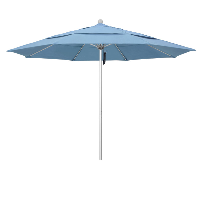 Parasol de marché 11 pi Hibo, Toile toile Sunbrella® bleu ciel, Argent anodisé