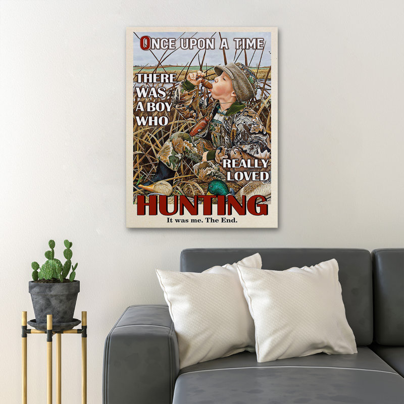 «Boy Hunting By River» - Il était une fois un garçon qui aimait vraiment la chasse - 1 pièce, reproduction d'art graphique sur toile tendue