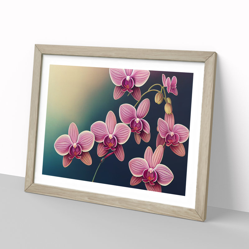 Cheerful Orchid Flowers - Single Picture Frame Print, 25cm H x 34cm W x 2cm D, Oak