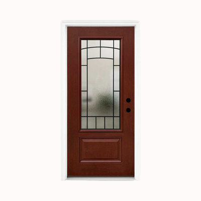 36 po X 80 po Porte d'entrée en fibre de verre brun rougeâtre avec verre givré