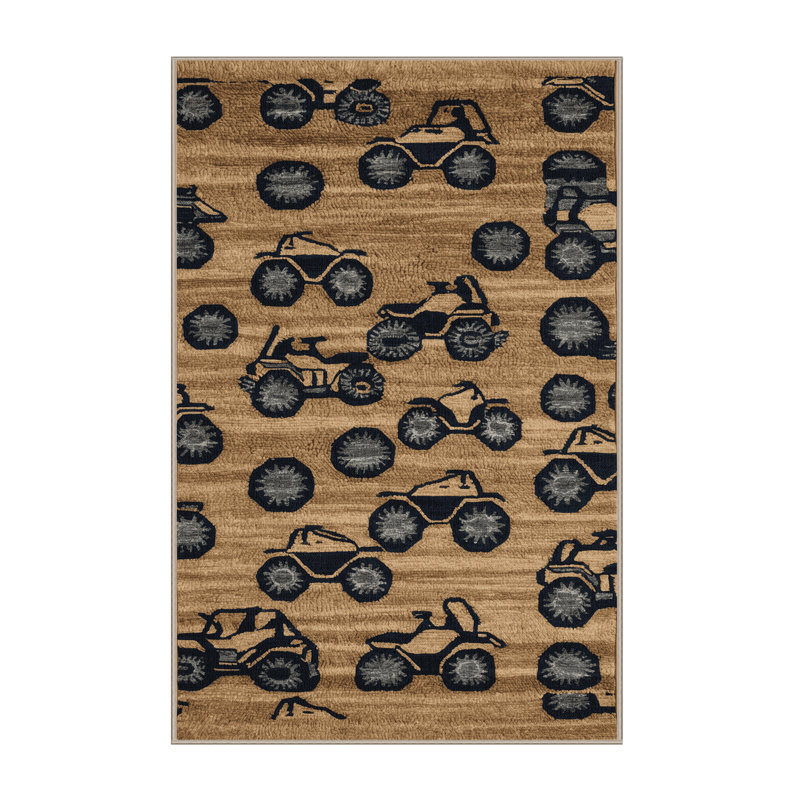 Machine Washable Transportation Brown Area Rug, Rectangle 8' x 10'