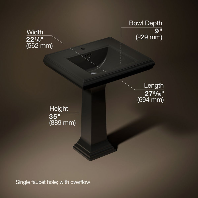 Memoirs Classic 27-1/4" rectangular pedestal bathroom sink, Black Black, Single Hole