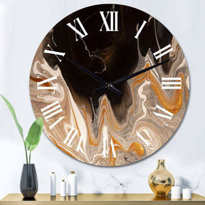 Horloge murale moderne en marbre brun et noir