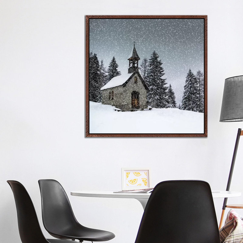 Bavarian Winters Tale Anna Chapel by Melanie Viola - Print on Canvas, 93.98 cm H x 93.98 cm W, Classic Brown Wood Framed