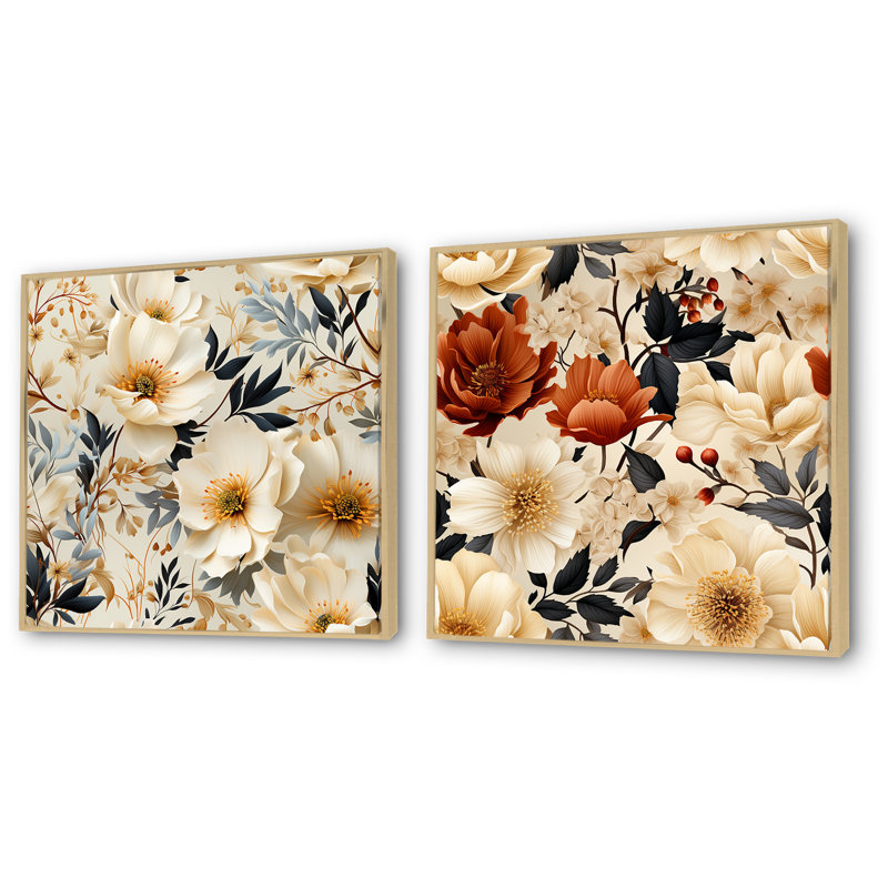 Kelia - Ensemble de 2 décorations murales florales, Encadrement brun, H 30 po x l 61 po x P 1 po