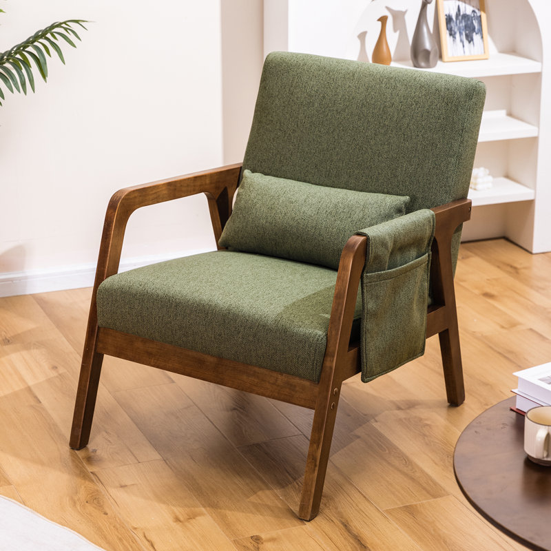 SOGO 26'' Modern Accent Chair, Linen Fabric Arm Chair with Wood Frame and Pillow, Upholstered Armchair Comfort Reading Chair Lounge Chair for Living Room Bedroom