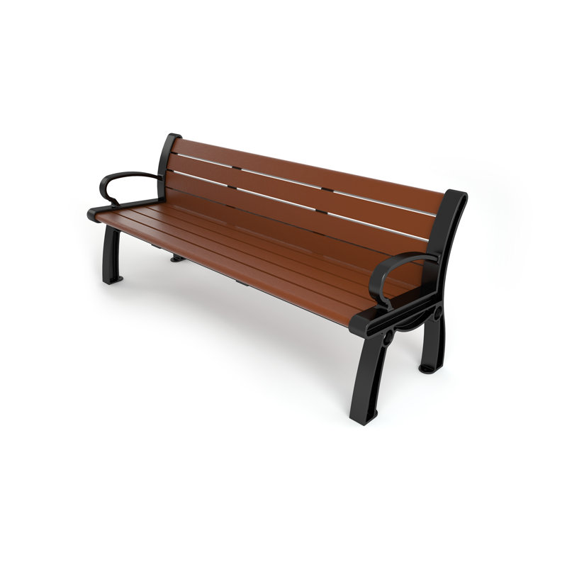 Banc de parc en plastique recyclé Heritage, 6 pi, Noir, Brun