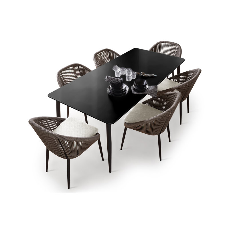 Rodona Outdoor 7 - Piece Dining Set with Cushions, Canvas Canvas Sunbrella® Canvas