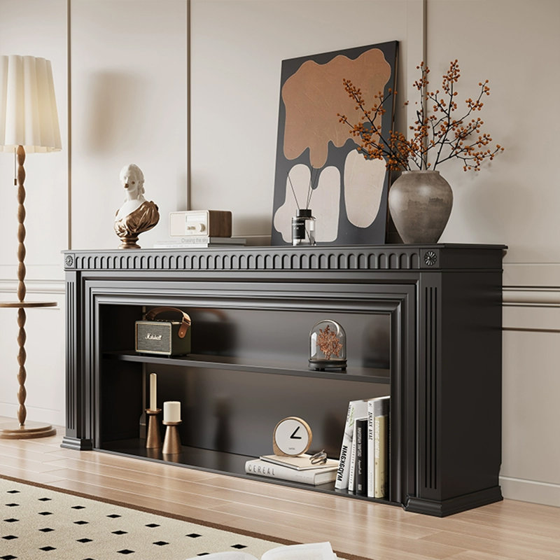 Black Solid Wood TV Cabinet Fireplace, 29.53" H x 94.49" W x 12.6" D