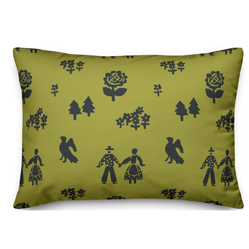 Coussin lombaire Folk Forest, Vert / Gris