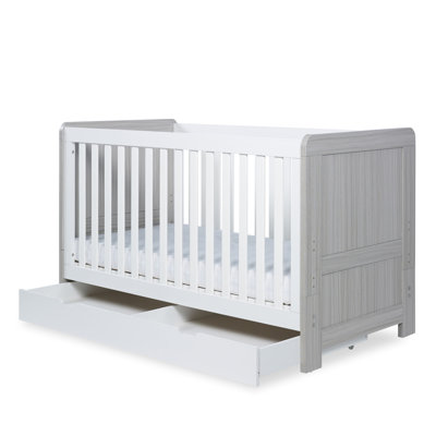Pembrey Cot Bed, Under Drawer and Fibre Mattress  - Ash Grey