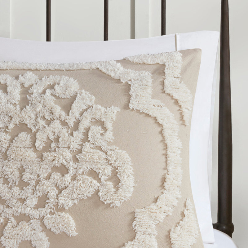 Ensemble d'édredon damassé 3 pièces taupe, Édredon double / double
