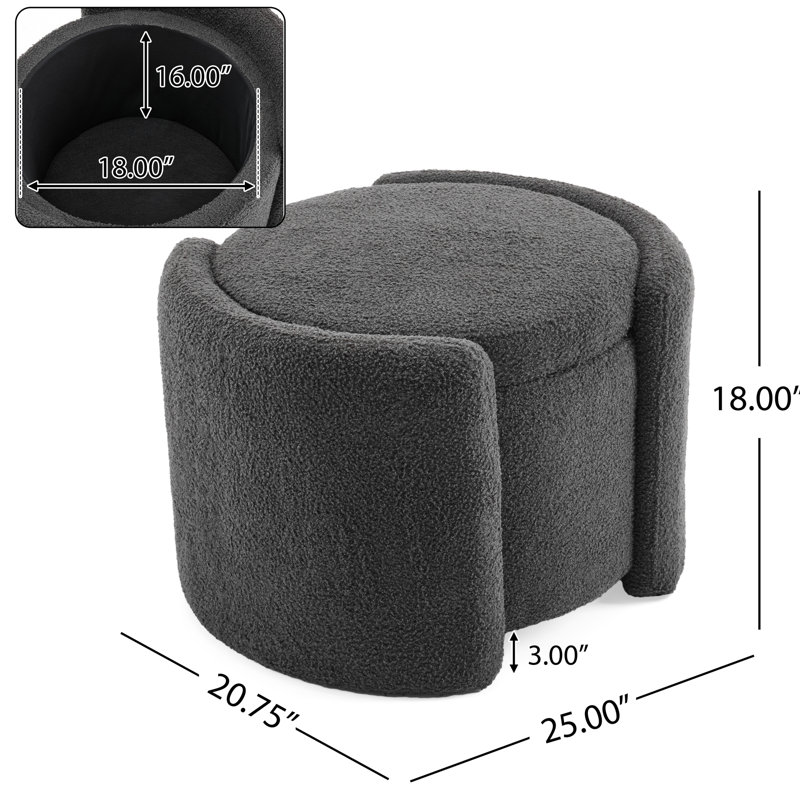 Gris élégant - espace de rangement caché, structure en bois, hauteur de l'emballage de 18,5 po, esthétique minimaliste, forme ronde confortable, grande surface, fabrication, hauteur