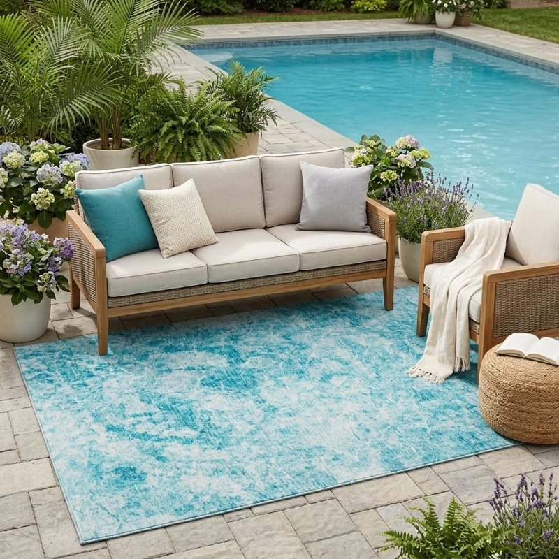 Tapis extérieur lavable antidérapant abstrait bleu sarcelle 5 pi x 8 pi