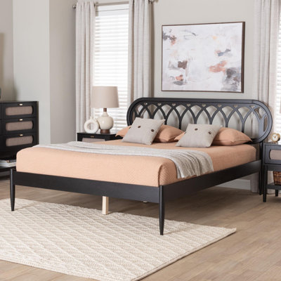 Kedzie Baxton Studio Florica Art Deco Black Wood Queen Platform Bed
