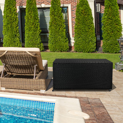 HYGLAX 160 Gallon Wicker Deck Box with Wheels