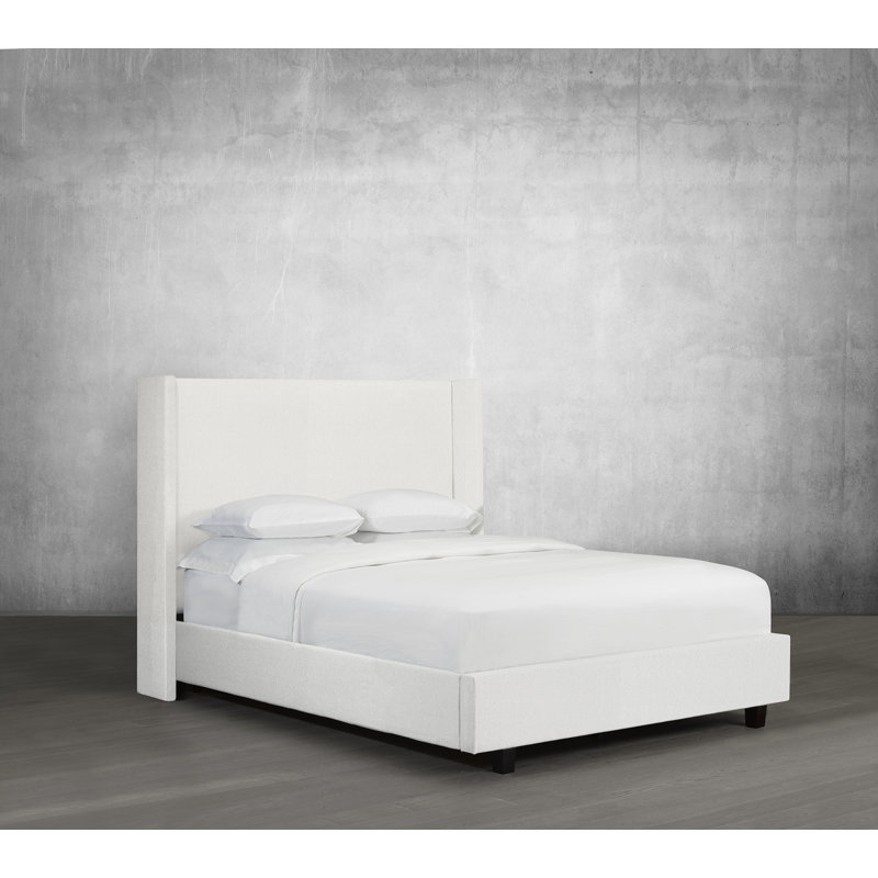 Lit plateforme en tissu d’ameublement, Blanc, Grand