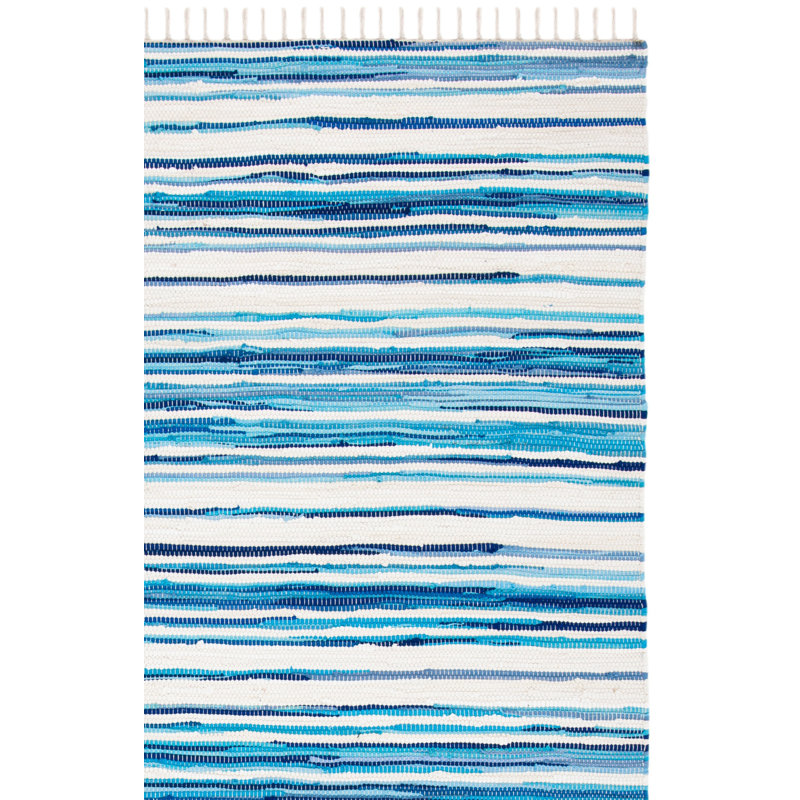 Brogun Handwoven Cotton Ivory/Blue Area Rug, Rectangle 2'3" x 5'