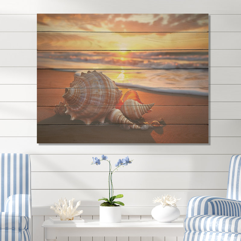 Sunset Shoreline Treasures III - plage sur bois, H 30 po x l 40 po