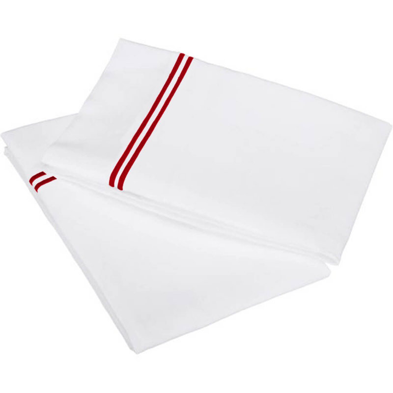 400TC Double Embroidery Cotton Sateen Pillowcases (Set Of 2), White/Burgundy