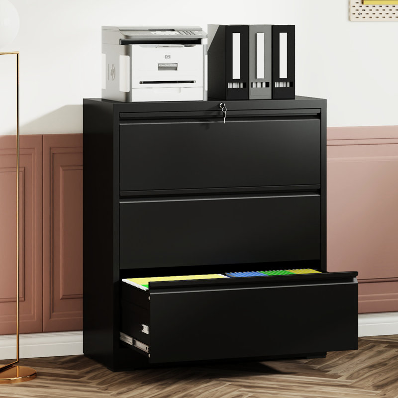 Heavy - Duty 3 Drawer Steel Filing Cabinet For Home Office Silent Slides, Adjustable Rods Letter/Legal/A4/F4, Secure Interlock, Quick 30 Minute Setup With Lock Metal Material, Full Extension 110Lbs