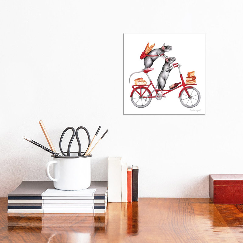 Mice On Bike by Amélie Legault - Wrapped Canvas Print, 30.48 cm H x 30.48 cm W