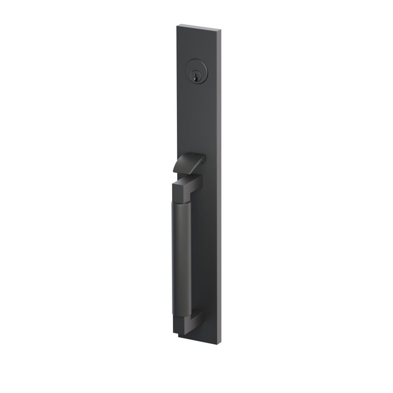 Emtek SELECT Dummy, Mortise Full Longueur, tige extérieure en L, poignée lisse ; poignée intérieure Helios, noir mat, droitier