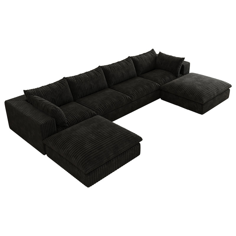 Canapé de 157,6 po Cloud, tissu en velours côtelé, sièges profonds, conception à deux couches, coussin amovible, sans assemblage, combinaison de bricolage