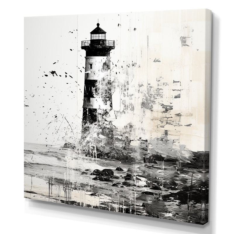 Mystérieux phare noir et blanc, Toile tendue, H 16 po x l 16 po x P 1 po