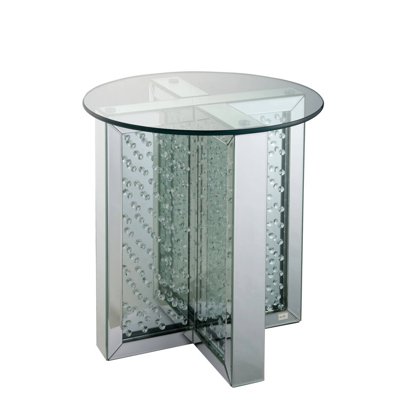Table de bout miroitante en faux cristaux (assemblée)