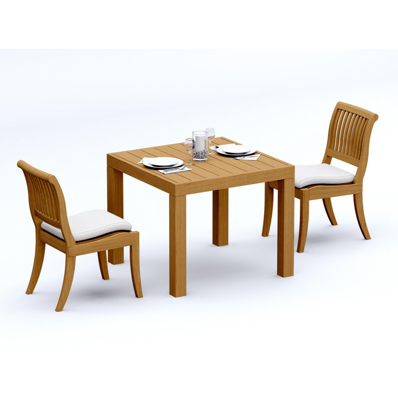 2 Seats 3 Pcs Grade-A Teak Wood Dining Set: 36" Square Table And 2 Arbor Stacking Armless Chairs #11AB0800, 2