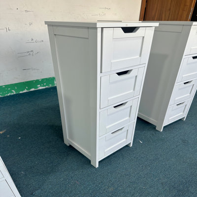 Bathroom Floor Cabinet With 4 Drawers, Freestanding Wooden Storage Organizer For Bathroom, Hallway Or Living Room, Narrow White Side Cabinet With Space-Saving Vertical Design, White