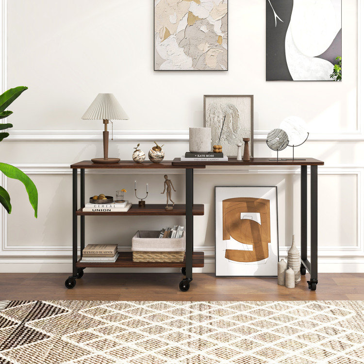 360° Free Rotating Sofa Side Table with Storage Shelves and Casters